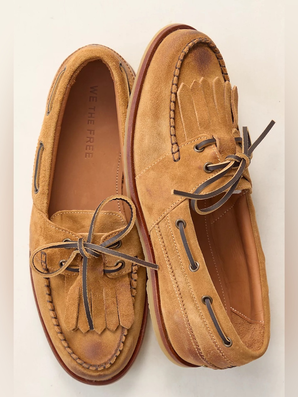 New Free People Benny Boat Shoes Tan Suede